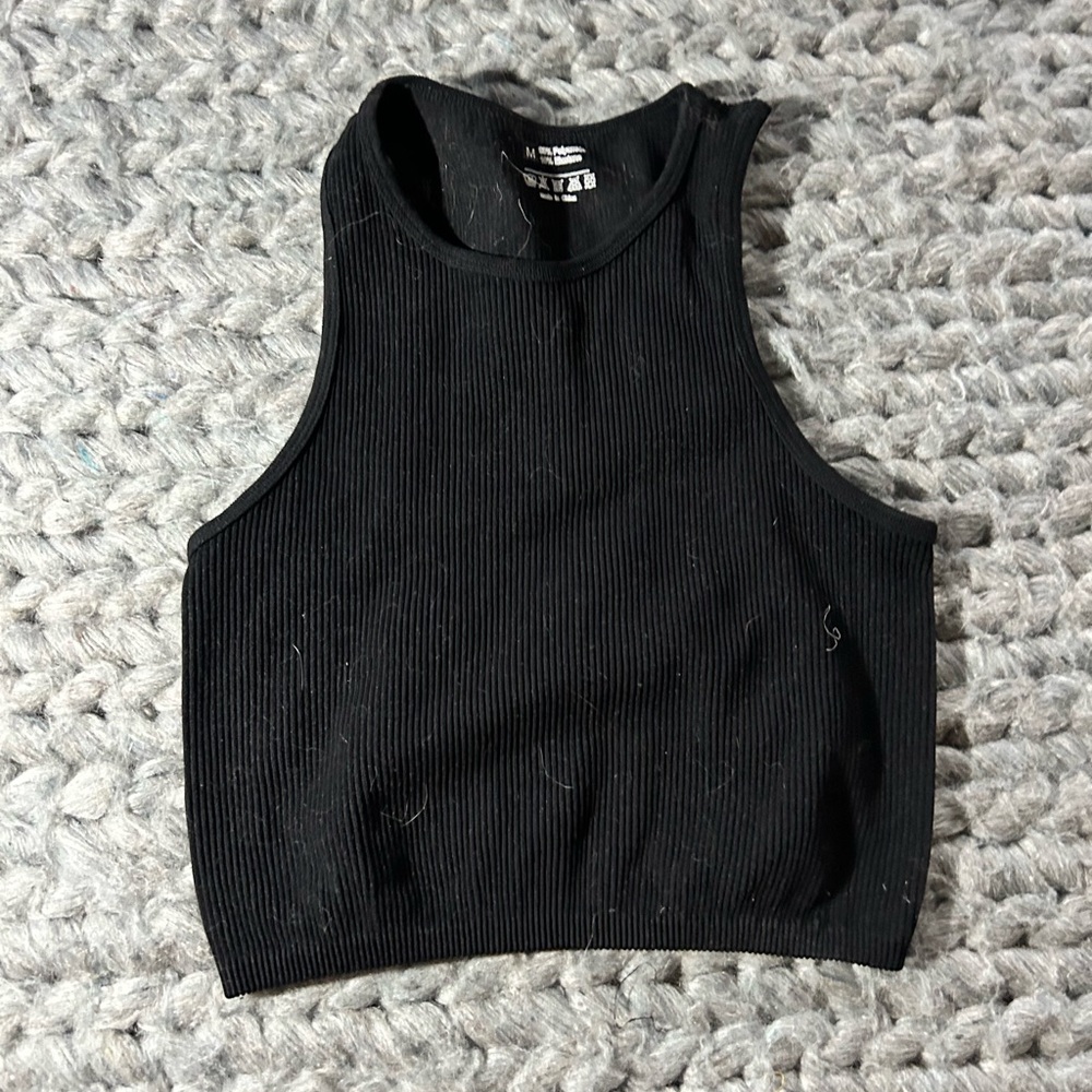 Black Ribbed Crop Top